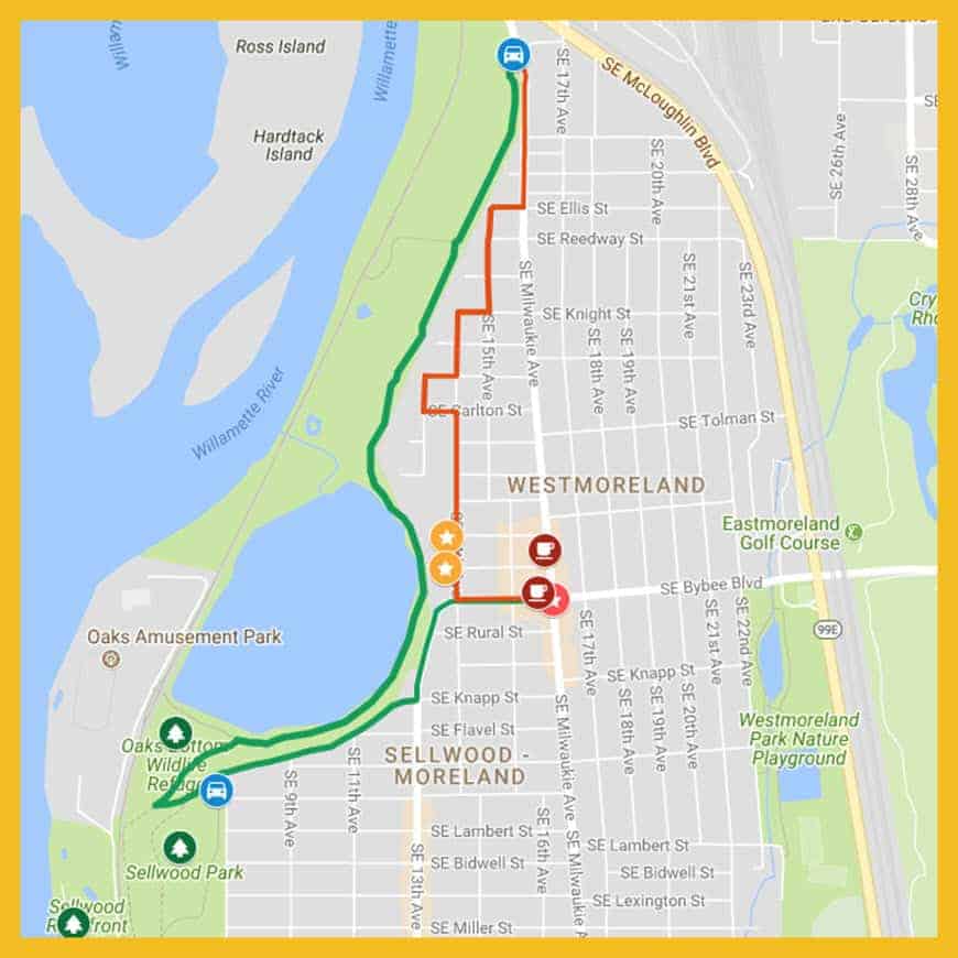 Walking map of Oaks Bottom Wildlife Refuge